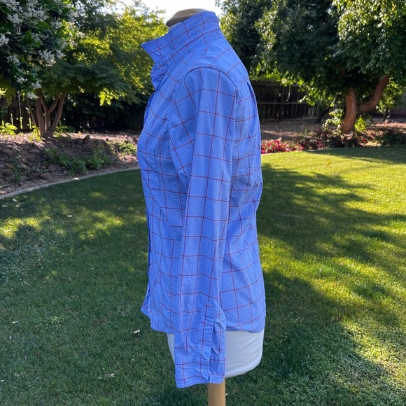 Frank & Eileen Italian Poplin Barry Shirt Ladies Blue Windowpane | Size Medium - Picture 4 of 9